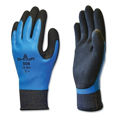 Coated Gloves, L, 10 in L, Blue/Black, PR
