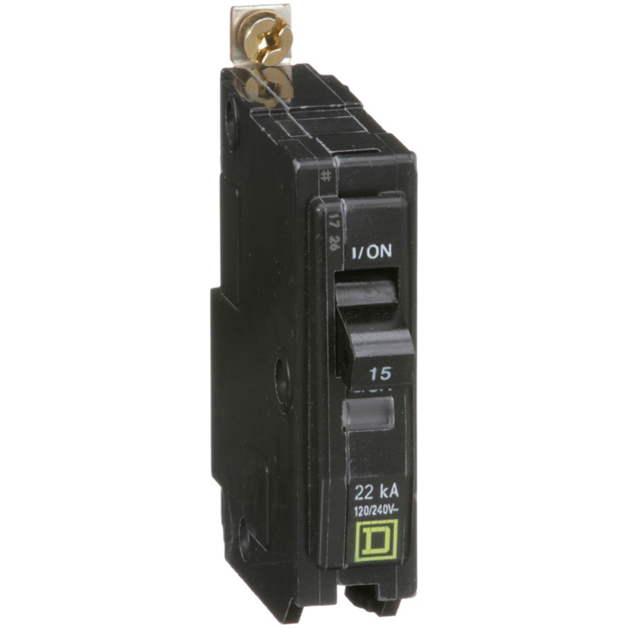 QOB Miniature Circuit Breaker, High Interrupting Capacity, Bolt On, 1 Pole, 15A 120 Vac, 22kA