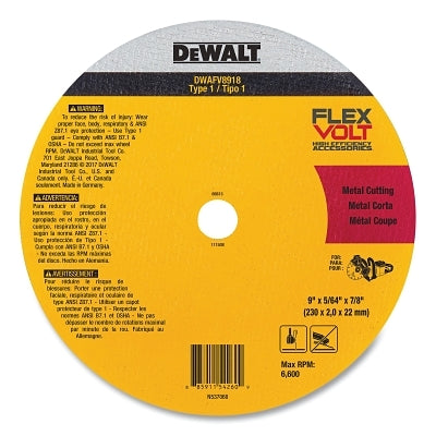 FLEXVOLT Ceramic Metal Cutoff Wheel, Type 1, 9 in dia x 7/8 in AH x 5/64 in Thick, 1 EA/EA