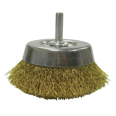 Stem-Mounted Crimped Wire Cup Brush, 2 3/4 in Dia., .0118 Brass Wire
