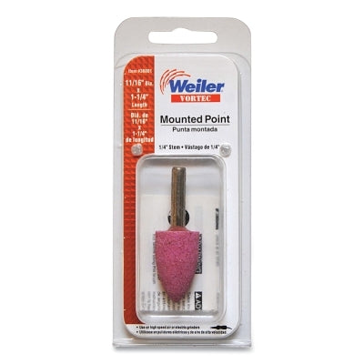 Vortec Mounted Point, 11/16 in dia, 1/4 Arbor, 48000 RPM, Cone, Aluminum Oxide