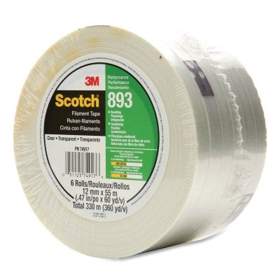 3M 051131-06938 Scotch 893 Industrial Grade Filament Tape, 55 m L, Clear