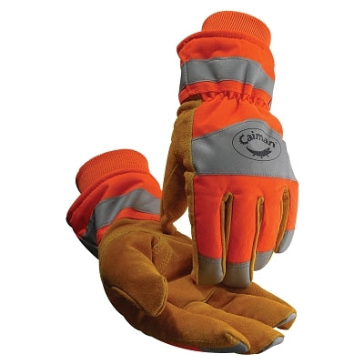 1353 Cowhide Heatrac Insulated Hi-Vis Waterproof Winter Work Gloves, Poly Back, Large, Gold/Orange/Silver