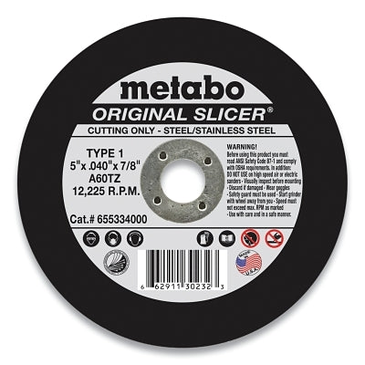 Original Slicer Cutting Wheel, 5 in dia, .04 in Thick, A 60 TZ Grit, Alum. Oxide