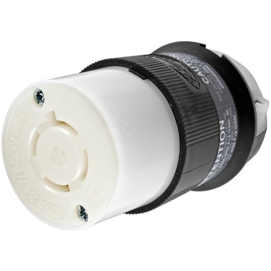 Twist-Lock Insulgrip, Connector, Nylon, Female, 20A, 4 Pole, 4-Wire, 3-Phase, Black/White, 2.33 L x 2.33 W x 3.9 in. H