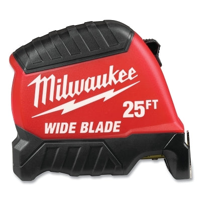 Wide Blade Tape Measure, 25 ft, SAE, Red/Black