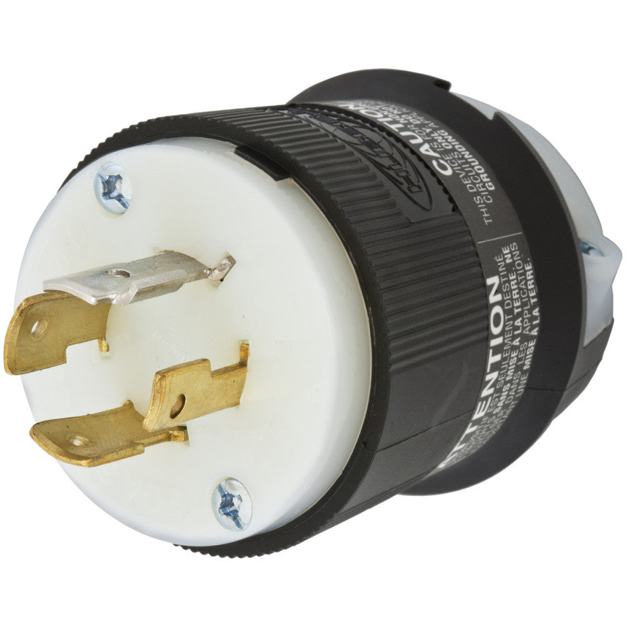 Twist-Lock, Insulgrip Plug, Nylon, Male, 4-Pole, 20A, 4-Wire, 3-Phase, Black/White, 2.33 L x 2.33 W x 2.75 in. H
