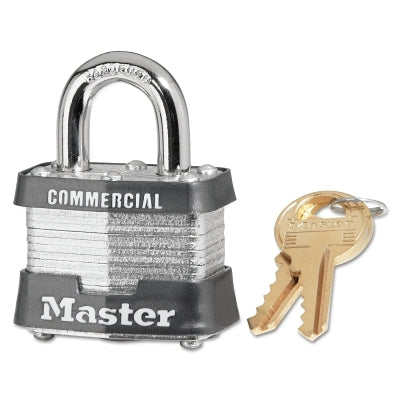 No. 3 Laminated Steel Padlock, 9/32 in dia, 5/8 in W x 3/4 in H Shackle, Silver/Gray, Keyed Alike, Keyed 3753