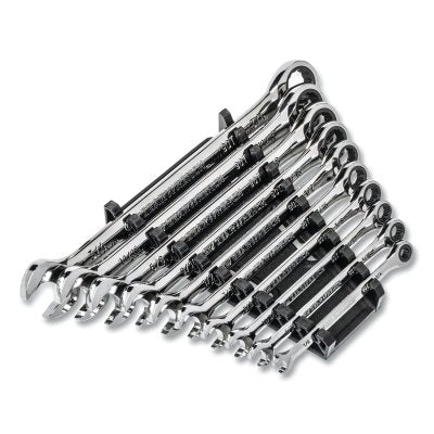 10 Pc 90T 12-Point SAE Combination Ratcheting Wrench Set, Includes 1/4 in to 3/4 in and Wrench Rack