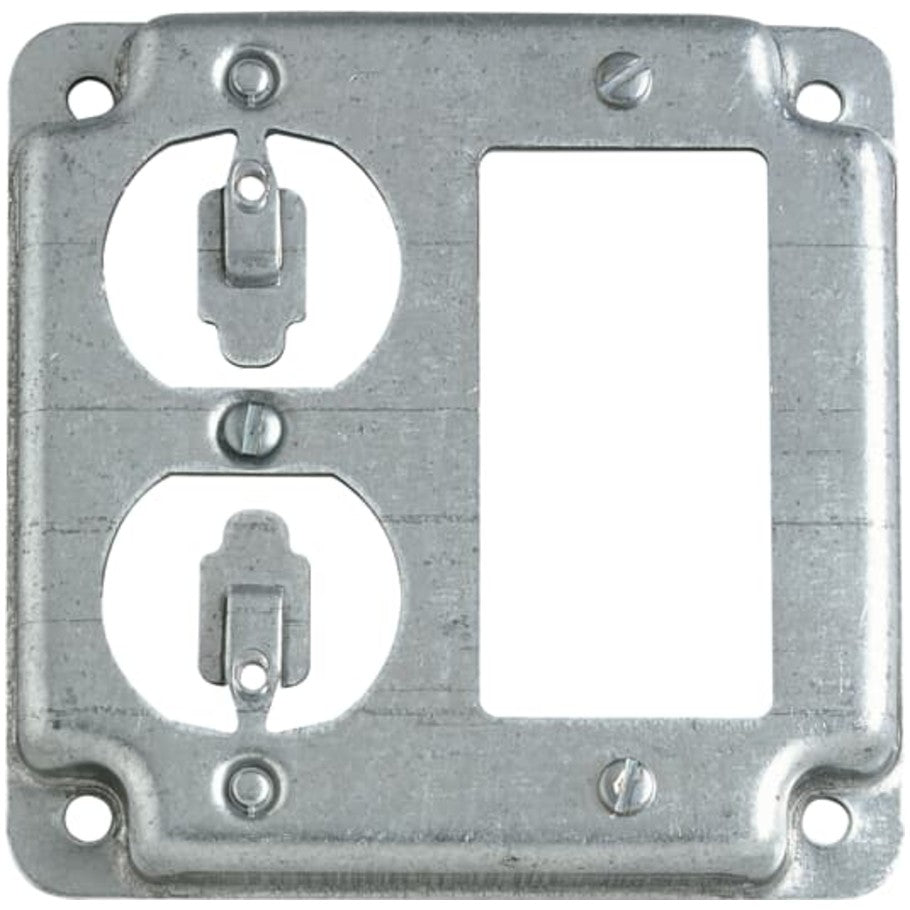 Steel City 4 in. Square Surface Cover, Steel, 1/2 in. Raised, (1) Ground Fault Receptacle/(1) Toggle Receptacle