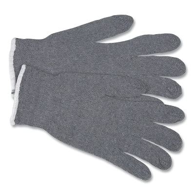 Multipurpose String Knit Gloves, Large, Knit Wrist, Regular Weight, Gray