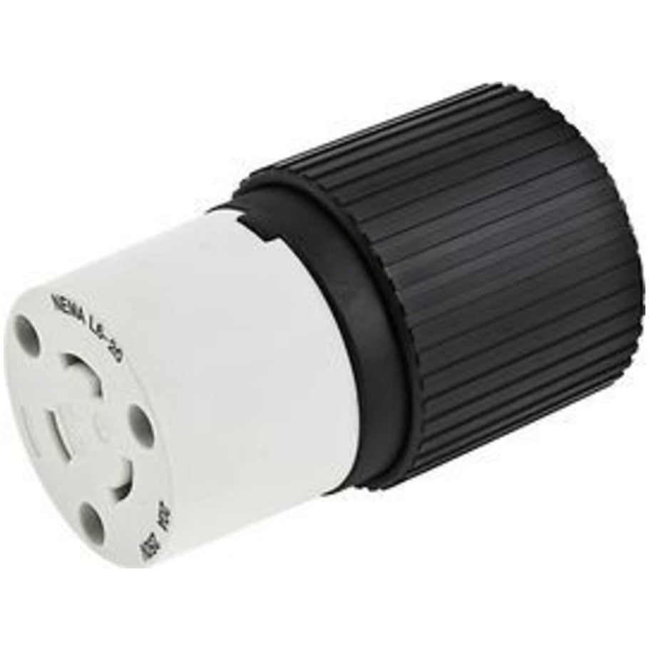 Twist-Lock, Locking Connector, Nylon, Black/White, 20A, 277V ac, 2-Pole, 3-Wire, 14 to 12 AWG
