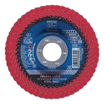 POLIFAN SGP CO-Curve Flap Wheel, 4-1/2 in x 7/8 in, 60 Grit, 13300 RPM