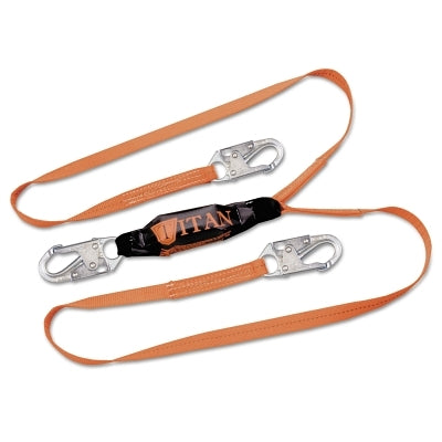 Titan Pack-Type Shock Absorbing Lanyard, Locking Snap Hooks, 2 Leg, Orange