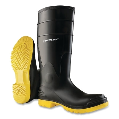 PolyGoliath Rubber Boots, Steel Toe and Midsole, Men's 11, Polyblend/PVC, Black/Yellow