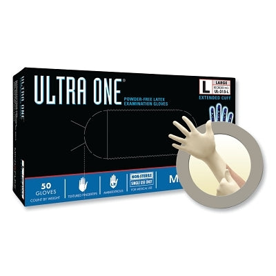 Ultra One UL-315 Latex Disposable Gloves, Large, Natural Rubber Latex, Beige, Extended Cuff