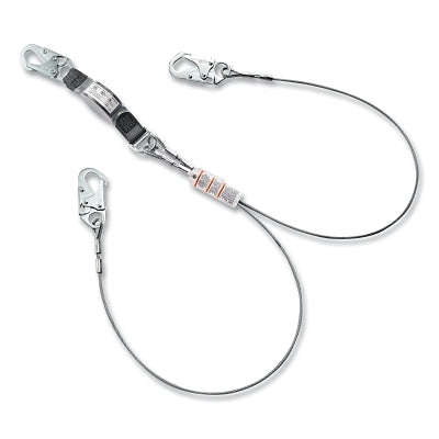 V-SERIES Standard Shock Absorbing Lanyard, 6 ft, Twin, Small/Small Snaphooks, Cable, Fixed, 310 lb