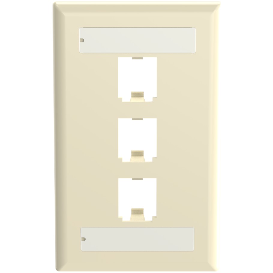 Mini-Com Classic Series Faceplate With Label/Label Cover, 3-Port, Electric Ivory
