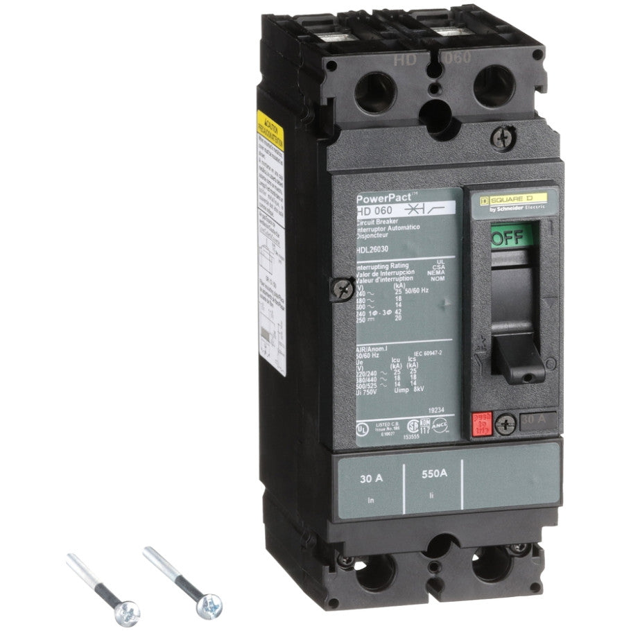 PowerPact Molded Case Circuit Breaker, H-Frame, Unit Mount, 14 kA, 600V, 2-Pole, 30A
