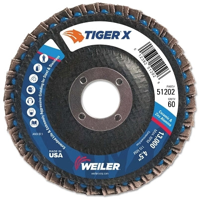 Tiger X Flap Disc, 4-1/2 in Angled, 60 Grit, 7/8 in Arbor