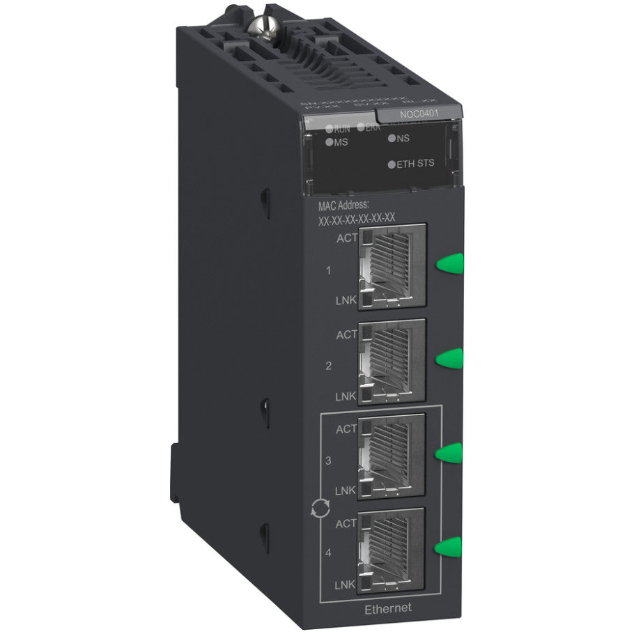 Network module, Modicon M340, EtherNet/IP and Modbus/TCP, 4 x RJ45
