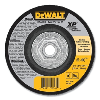 XP Ceramic Metal Grinding Wheel, Type 27, 5 in dia x 1/8 in x Thick 5/8 in-11 Arbor, 24 Grit