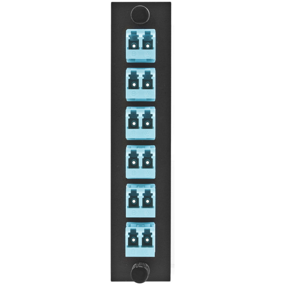 FSP Adapter Panel, 12-Fiber, LC Duplex, Loadedwith 6 Adapters, Zircon Sleeves, Aqua
