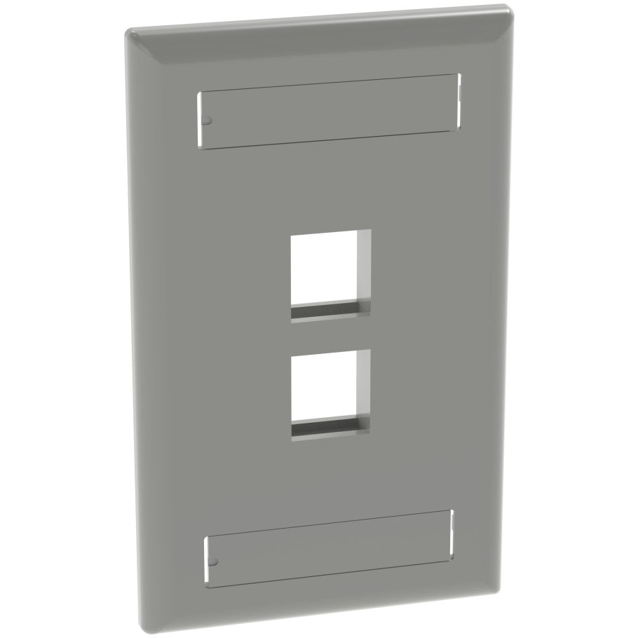 NetKey 1-Gang, Flush Mount Vertical Faceplate, 2-Port, Includes Label and label Covers. International Grey