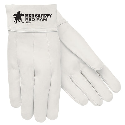 Red Ram 4900 Series Mig/Tig Gloves, Goatskin, Size 10, White, Straight Cuff, Unlined