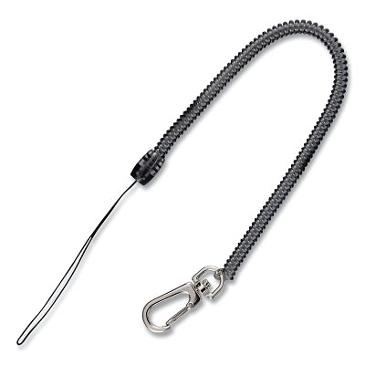 Coil Lanyard, Clip-On, Loop End, Swivel Clip, Black