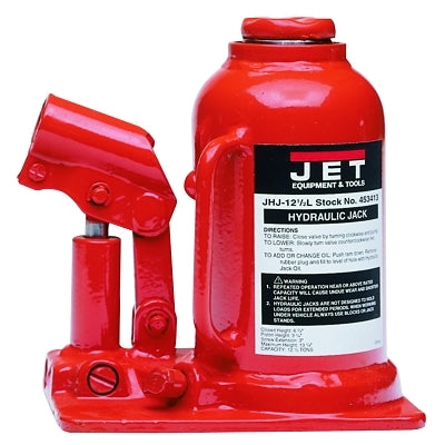 JHJ Series Heavy-Duty Industrial Bottle Jack, 4-1/8 in W x 6-1/2 in L x 9-1/2 in H, Standard, 12-1/2 ton