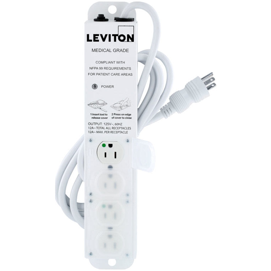 Power Strip, Medical Grade, 7 Ft, 4 Outlet, 15A