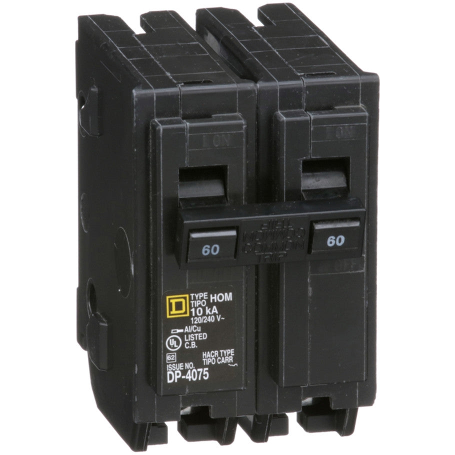 Homeline Circuit Breaker, Plug-In, 10kA, 120/240 Vac-Common Trip, 2-Pole, 60A