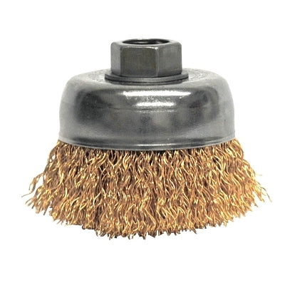 Crimped Wire Cup Brush, 3 in Dia., 5/8-11 UNC Arbor, Bronze Wire