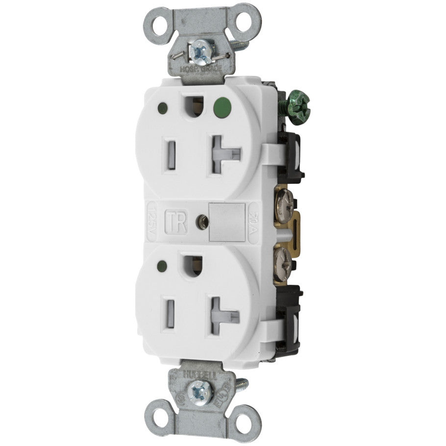 Hospital Grade Receptacle, 20 A, 125 V, 2-Pole, 3-Wire, NEMA Type 5-20R, White