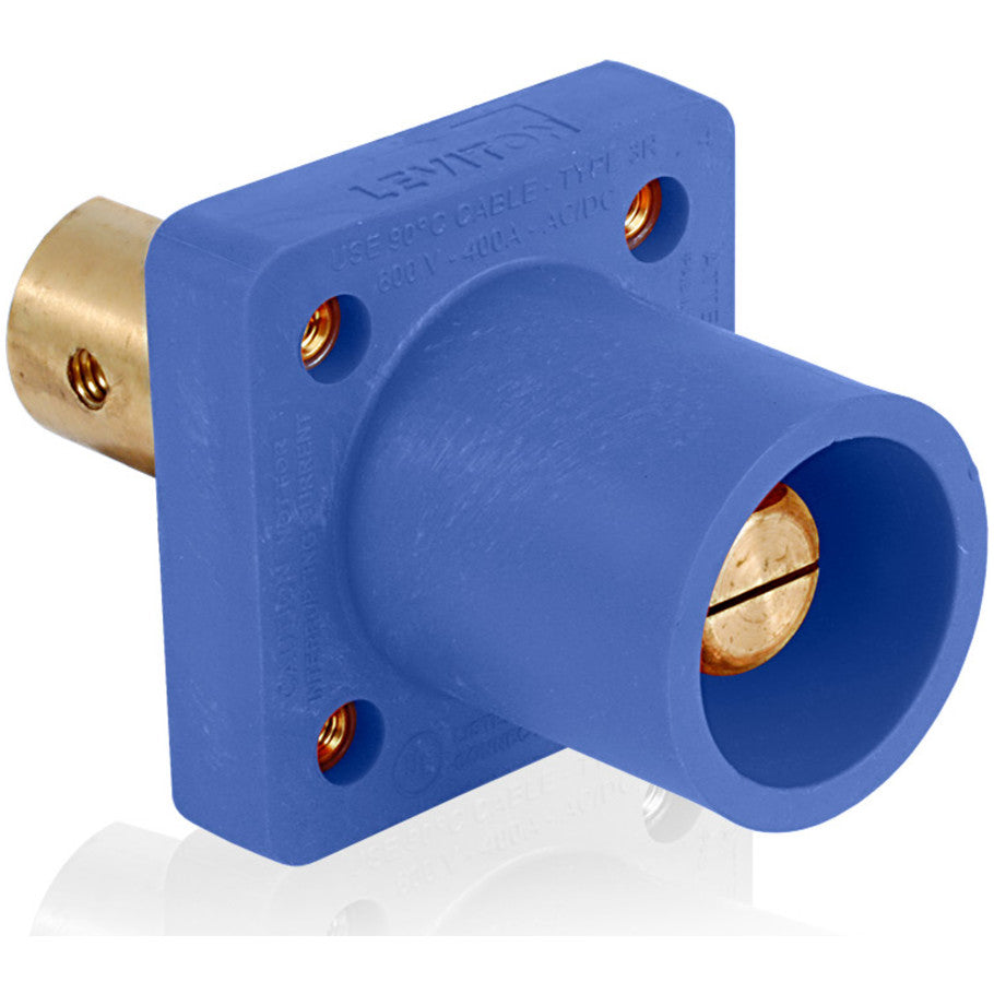 Male Receptacle, 90-Degree,  2 - 4/0 AWG, Half Round w/ Tapped Hole, Blue