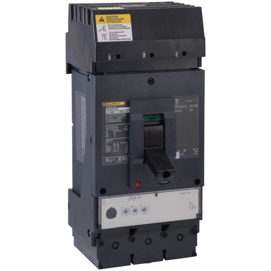 PowerPact LLA Series Circuit Breaker, L-Frame, 600A, 600V ac, 3-Pole, 50 kA, I-Line Mount, 14.7 H x 5.94 W x 6.61 D in.