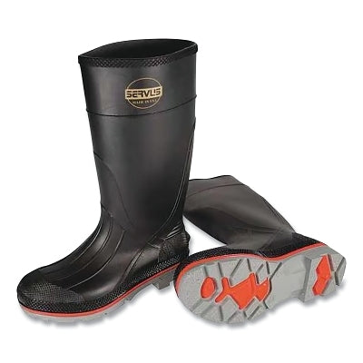 PVC Injection Molded Series Boots, Steel Toe, Size 7, 15 in H, Black with Orange Sole