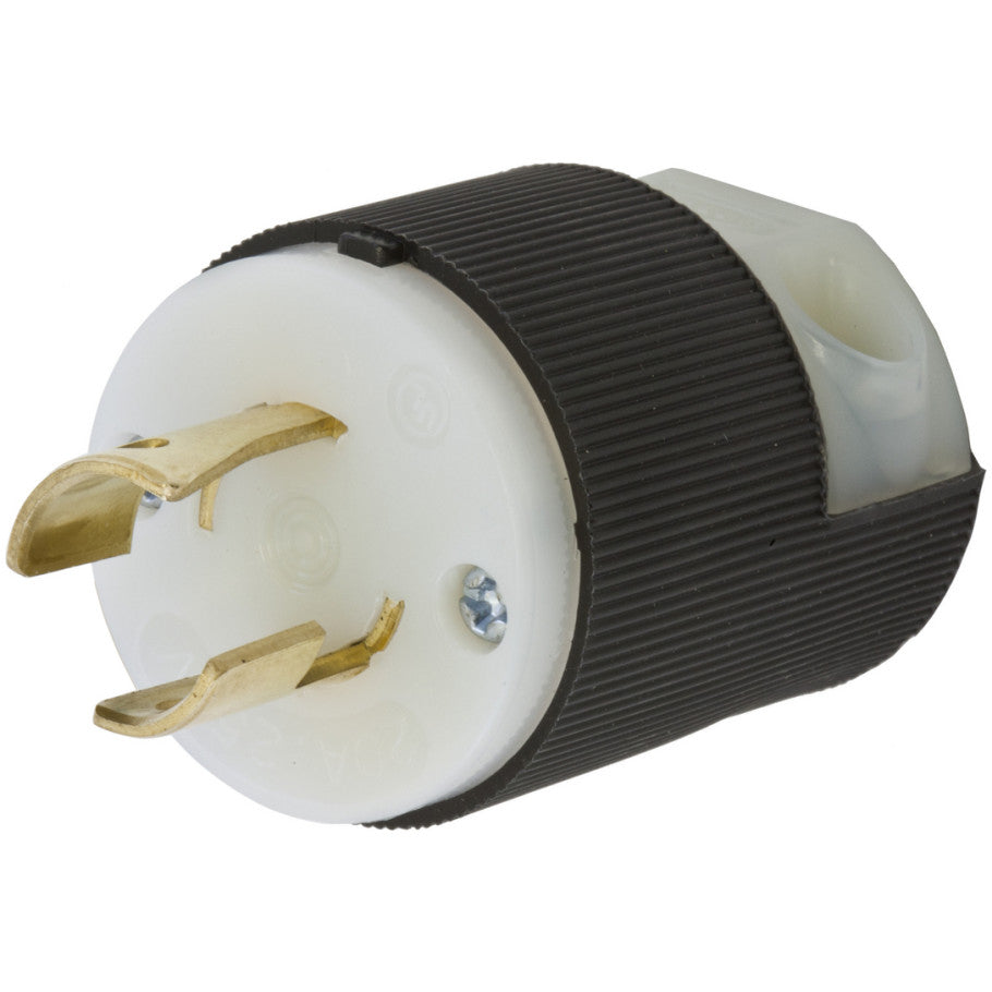 Hubbell Twist-Lock 20A 250V 2P2W Polarized Locking Plug, Black and White