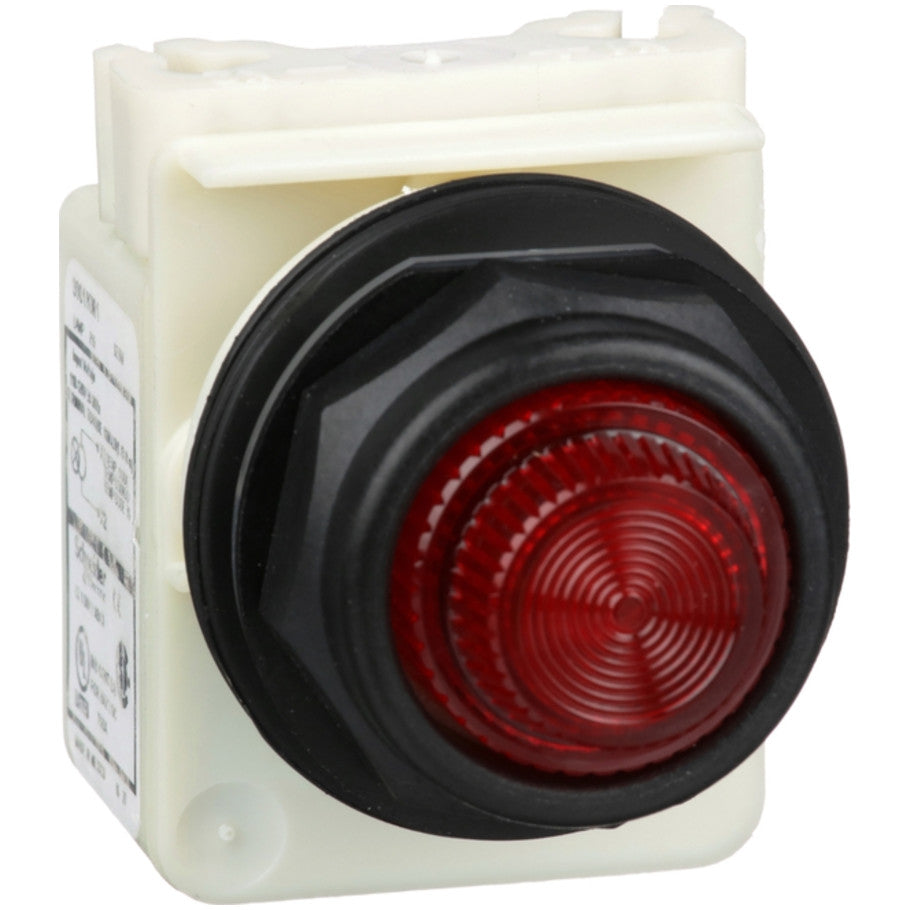 Type SK 30mm Pushbutton Pilot Light, Standard, Corrosion Resistant, Transformer Style, 110/120V, Red Plastic Fresnel Cap