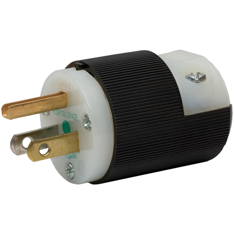Insulgrip Hospital Grade Plug, 15A, 125V, 2P3W, 1.97 x 1.53 x 1.53 in.