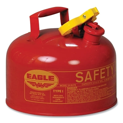 Safety Can, Type I, 2-1/2 gal, 24-ga Galvanized Steel, Flammables, Red