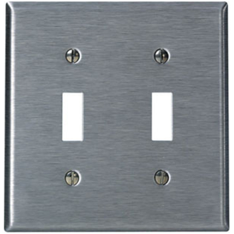 2-Gang Toggle Switch Wallplate, Standard Size, Non-Magnetic Stainless Steel, Brushed Finish