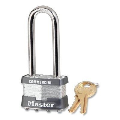 No. 1 Laminated Steel Padlock, 5/16 in dia, 3/4 in W x 2-1/2 in H Shackle, Silver/Gray, Keyed Different, Keyed Varies