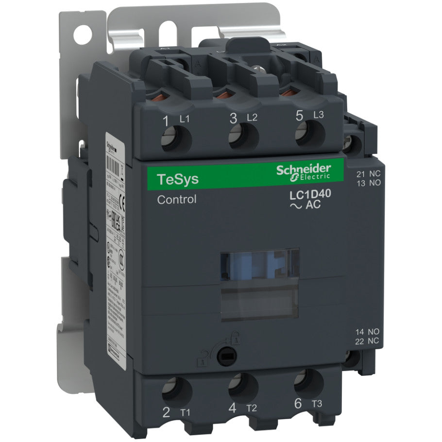 TeSys D IEC Contactor, Non-Reversing, Screw Clamp Connection, 40A Inductive, 60A Resistive, 110 Vac Coil, 3NO