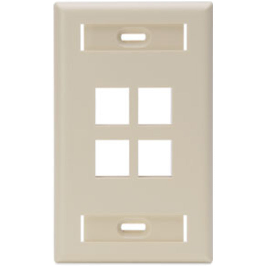 Single-Gang QUICKPORT Wallplate with ID Windows, 4-Port, Ivory