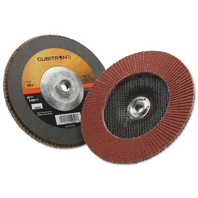 3M 051141-55608 Cubitron II Flap Discs 967A, 7 in dia x 5/8 in-11, T27 Quick Change, 40+, 8600 RPM