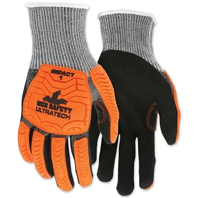 UT1952 UltraTech A4/Cut Level Mechanics Knit Gloves, X-Large, Hi-Vis Orange TPR, Black Coating, Salt/Pepper Shell