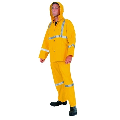 Three-Piece Rain Suit, Jacket/Hood/Overalls, 0.35 mm PVC/Poly, Yellow, Large