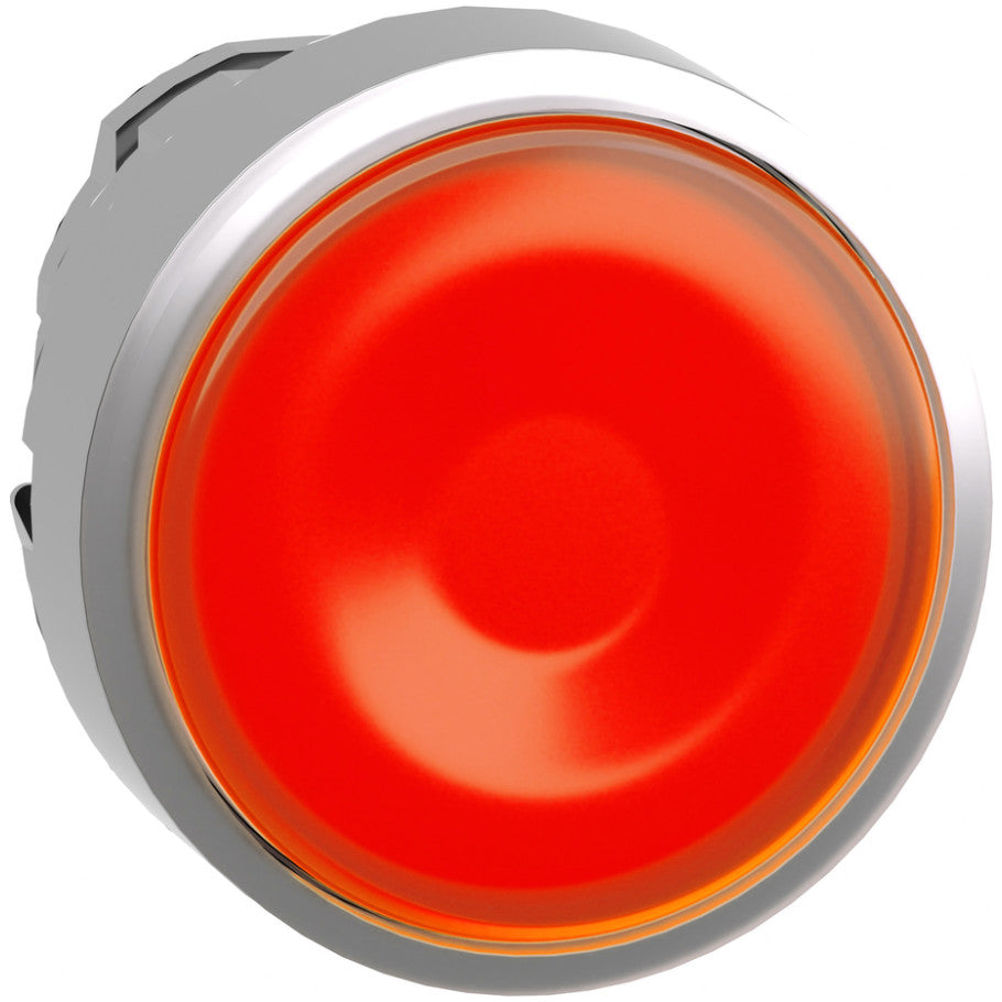 Head for illuminated push button, Harmony XB4, metal, orange flush, 22mm, universal LED, spring return, plan lens